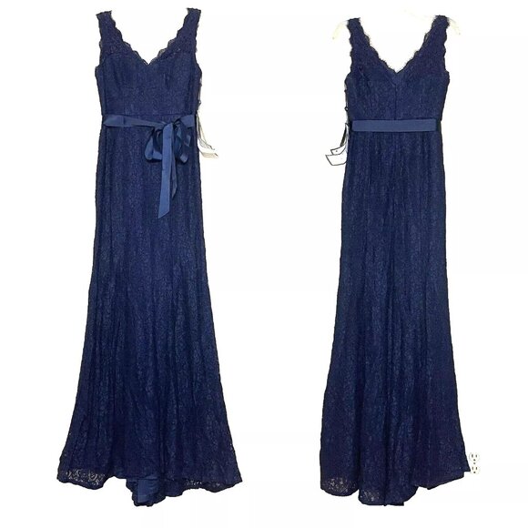 Adriana Papell Navy Lace Gown Maxi Dress 4 NWT Event Gala Quiet Luxury Old Money - Picture 4 of 10